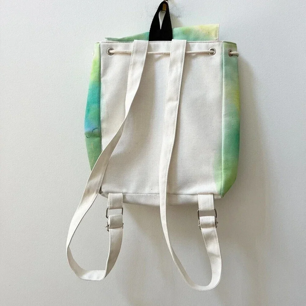 Hand Painted Canvas Backpack Floral Tulip Lily Green